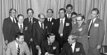 Attendees of the special planning committee for a market seminar were (seated) Dan McMillan, McGraw-Hill; Marv Larson, Bureau of Engraving; and Bill McGinley, Methode; (standing) Meridith Suhr, Collins; Ray Pritchard, IPC; Steve Loud, Owens-Corning; George Messner, Photocircuits; Tom Burke, T.M. Associates; Jeff Montgomery and Charles Hill, Quantum Science; Charles Wolff, Western Electric; Ken Varker, IBM; and Wayne Boucher, The Futures Group. Click on the picture for a larger image.